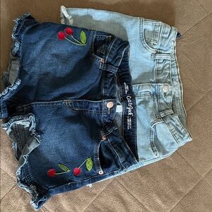 Cat & Jack Jean Shorts L(10/12) light blue, dark blue with cherries